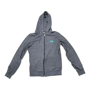 The North Face Hoodie Womens Small Trails & Tribulations Zip Up Gray Teal Logo